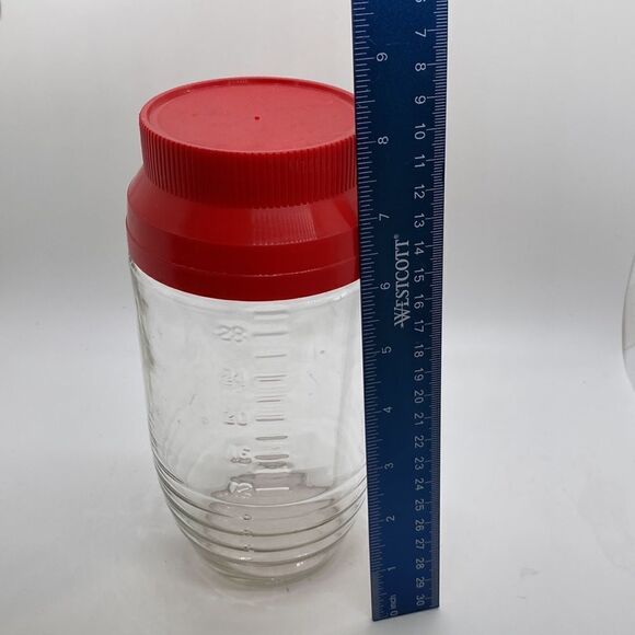 Vintage Jar Anchor Hocking Glass Measuring Container w Red Lid - Picture 11 of 12